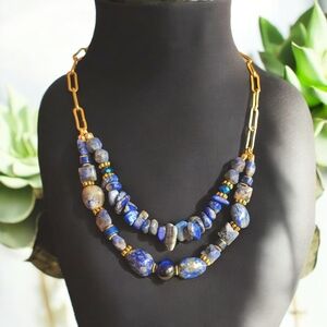 Elegant Blue and Gold Beaded Necklace